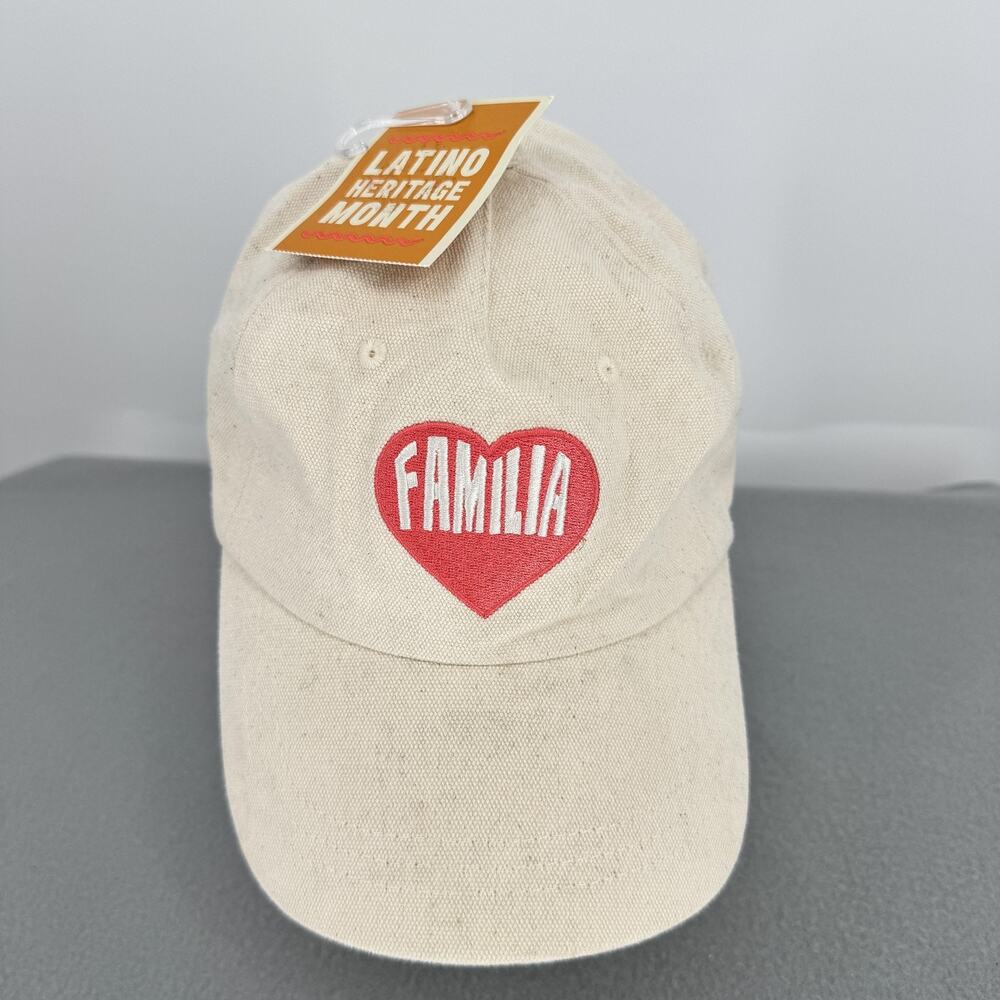 Latino Heritage Month Familia Heart Hat Adult Cotton Baseball Cap Beige White